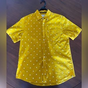Yellow/Gold Short Sleeve Button Up Shirt W/ White Polkadots (small)